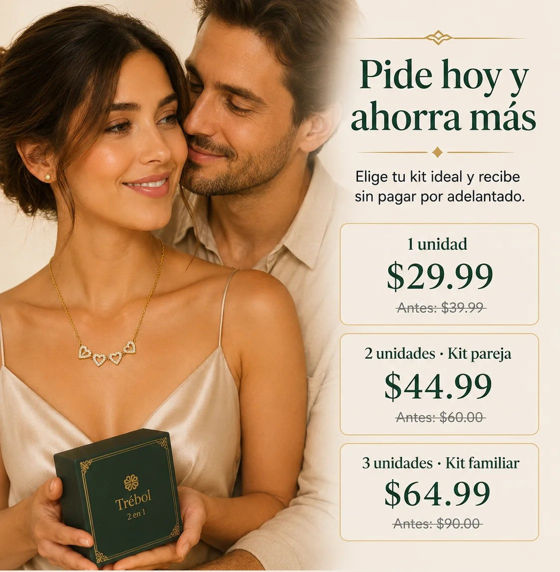 Collar Magnetico trebol de 4 corazones - 2 Estilos en 1 solo Collar + Caja de Lujo Gratis