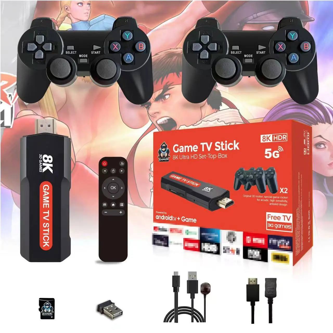 Game Tv Stick 8k - 2 en 1 Consola Retro + Smart Tv