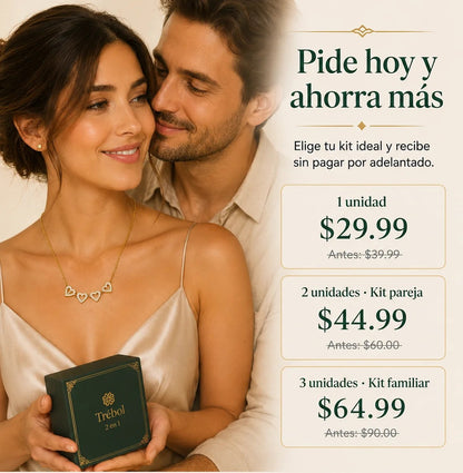 Collar Magnetico trebol de 4 corazones - 2 Estilos en 1 solo Collar + Caja de Lujo Gratis