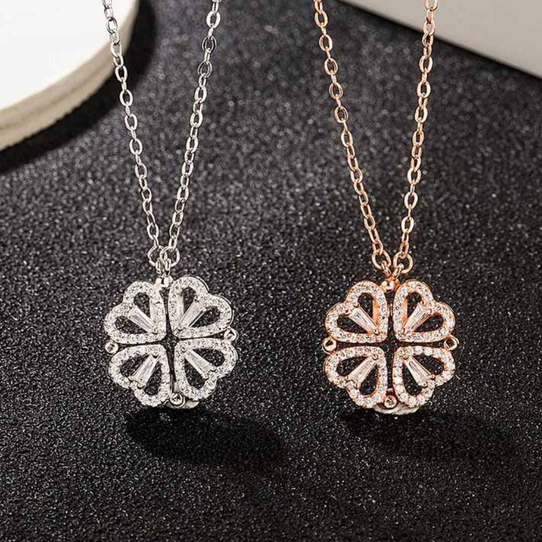 ¡PROMO ESPECIAL SOLO HOY! Collar Magnetico trebol de 4 corazones - 2 Estilos en 1 solo Collar + Caja de Lujo Gratis