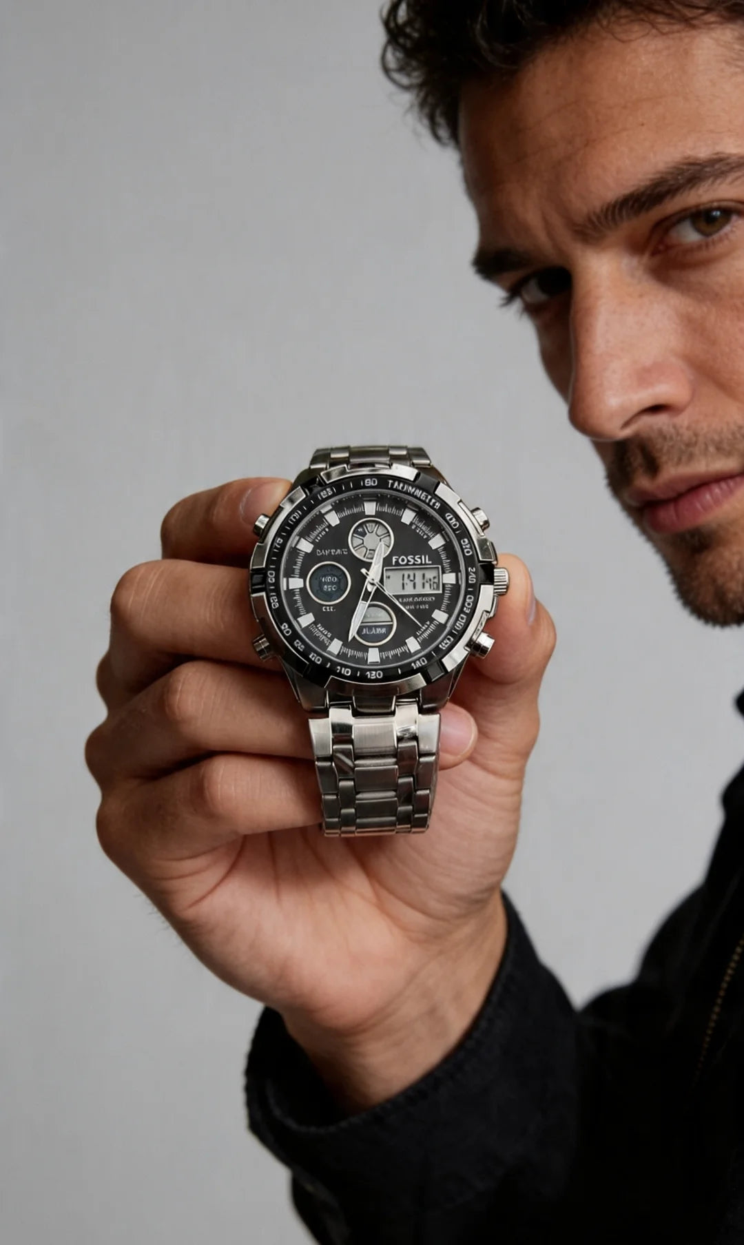 Reloj Fossil Hombre Ejecutivo Acero Inoxidable Doble Hora