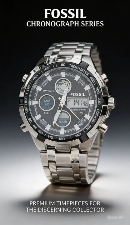 Reloj Fossil Hombre Ejecutivo Acero Inoxidable Doble Hora