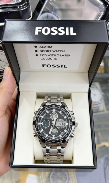 Reloj Fossil Hombre Ejecutivo Acero Inoxidable Doble Hora