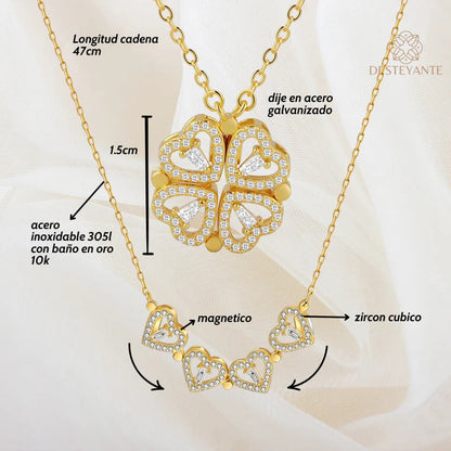 ¡PROMO ESPECIAL SOLO HOY! Collar Magnetico trebol de 4 corazones - 2 Estilos en 1 solo Collar + Caja de Lujo Gratis