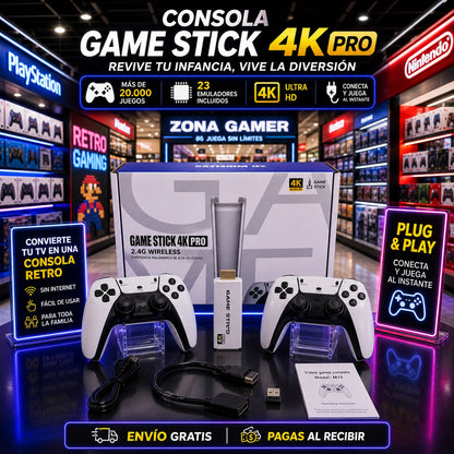 Consola Game Stick 4K Pro - Más de 15,000 Juegos Inolvidables y 16 Consolas en un Solo Dispositivo