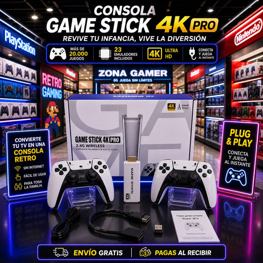 Consola Game Stick 4K Pro - Más de 15,000 Juegos Inolvidables y 16 Consolas en un Solo Dispositivo