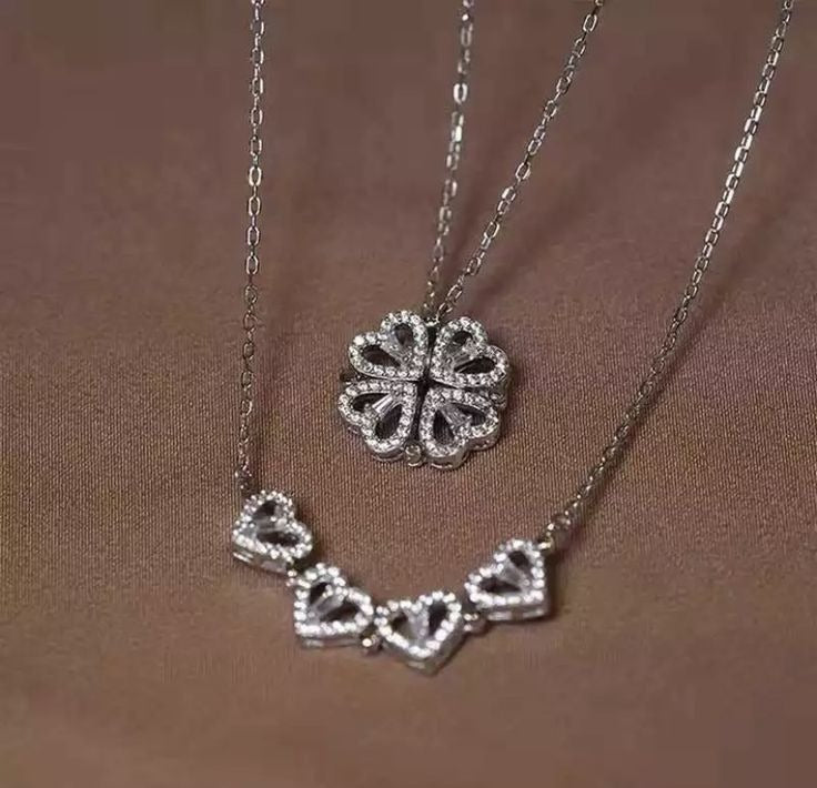 ¡PROMO ESPECIAL SOLO HOY! Collar Magnetico trebol de 4 corazones - 2 Estilos en 1 solo Collar + Caja de Lujo Gratis