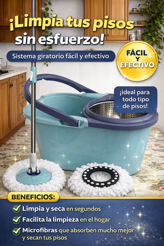 Trapeador Giratorio Sistema Pro-Clean 360™: Limpieza Total sin Esfuerzo ni Manos Mojadas