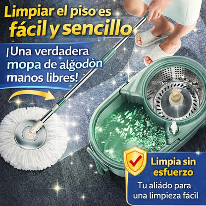 Trapeador Giratorio Sistema Pro-Clean 360™: Limpieza Total sin Esfuerzo ni Manos Mojadas