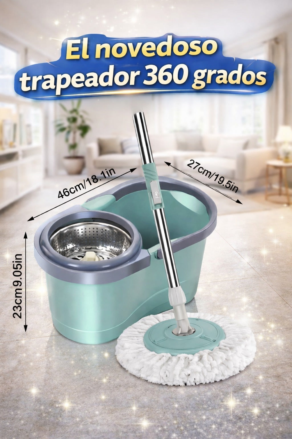 Trapeador Giratorio Sistema Pro-Clean 360™: Limpieza Total sin Esfuerzo ni Manos Mojadas