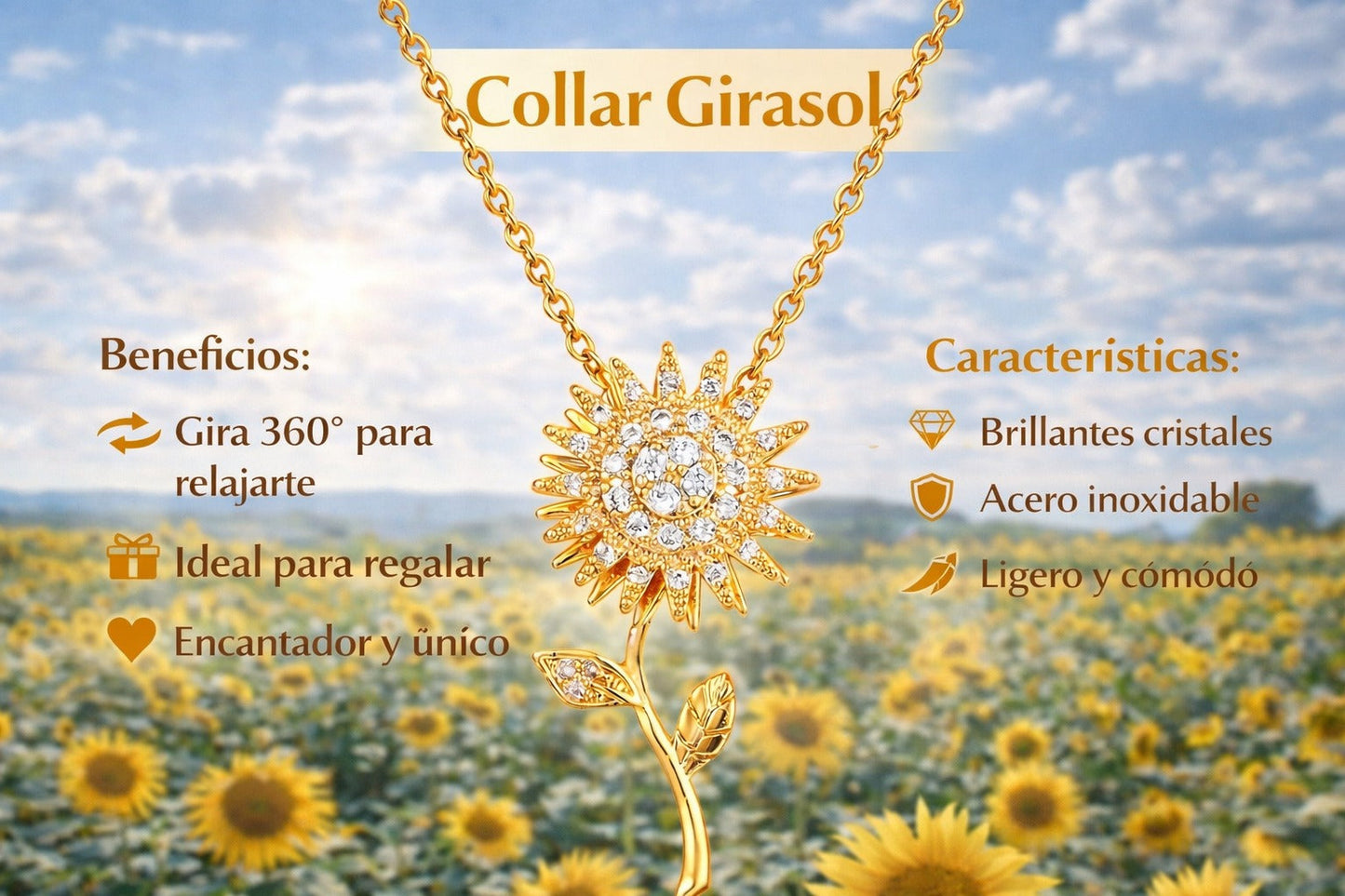 ¡Especial Dia de las Madres! - Collar Flor Girasol Giratorio 360°