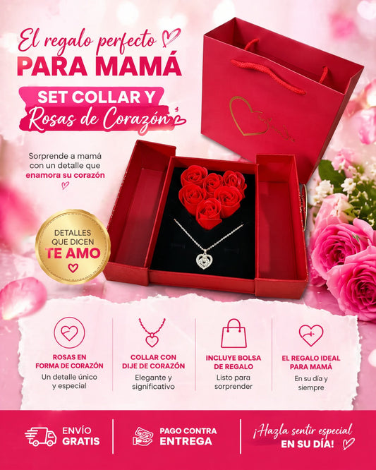 Set Collar Y Rosas De Corazon