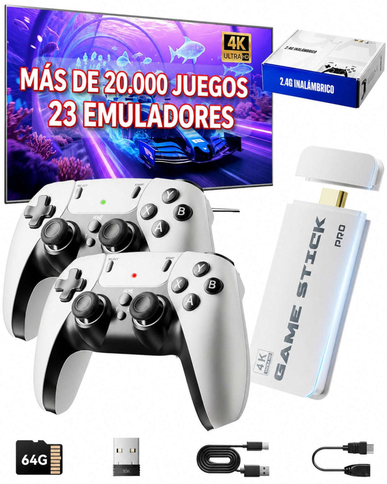 Consola Game Stick 4K Pro - Más de 15,000 Juegos Inolvidables y 16 Consolas en un Solo Dispositivo