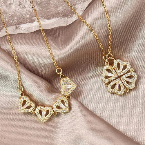 ¡PROMO ESPECIAL SOLO HOY! Collar Magnetico trebol de 4 corazones - 2 Estilos en 1 solo Collar + Caja de Lujo Gratis